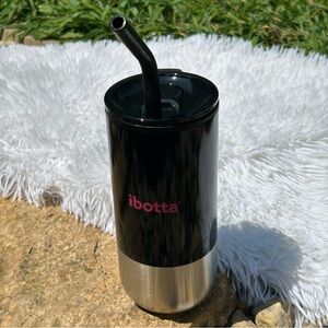 🩶5/$30 Ibotta Black Silver Tumbler Travel Mug with Straw App Winner 16 oz NEW